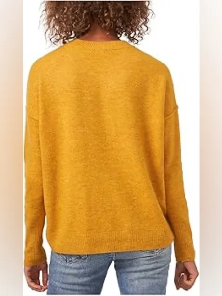 Vince Camuto Ribbed Center Seam Drop Shoulder Crew Neck Sweater Mustard Medium - Image 2