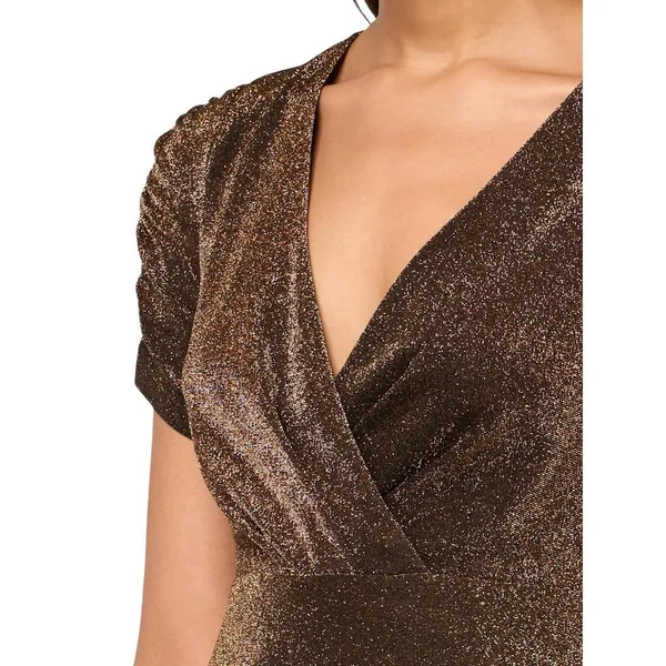 NWT Tommy Hilfiger Ruched Velvet Puff Sleeve Fit Flare Dress Bronze / Black 4 - Image 3