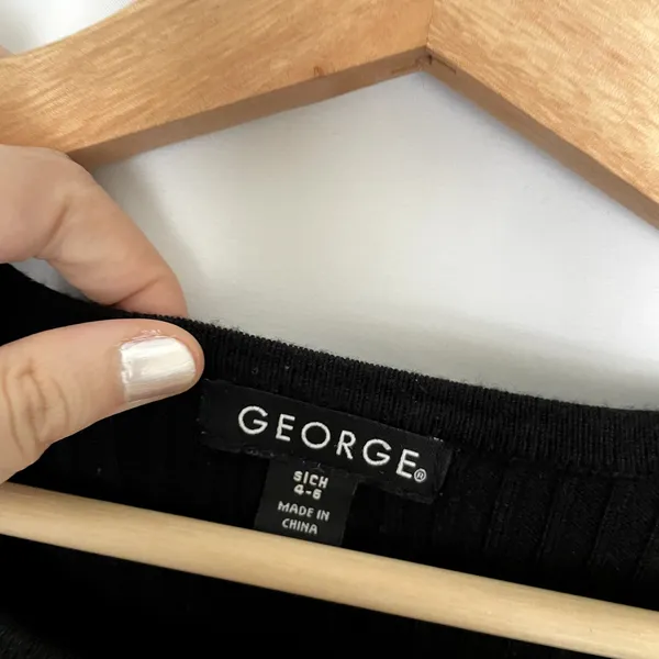 George black ribbed circle neck knit sweater women's S rayon capsule wardrobe - Image 3