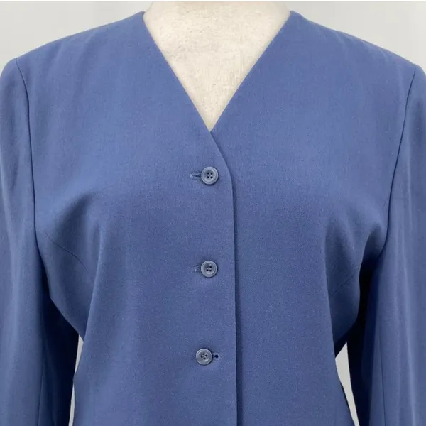 Vintage Pendleton Virgin Wool Skirt Suit Set Collarless Blazer Powder Blue 12 - Image 3