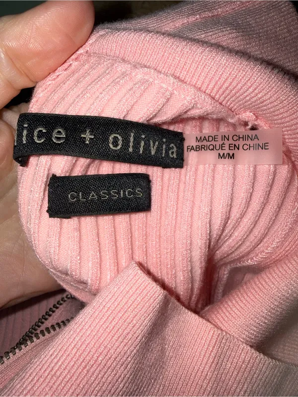 Alice + Olivia Brooklynne Turtleneck Fitted Rib Dress in Blush Pink M - Image 8