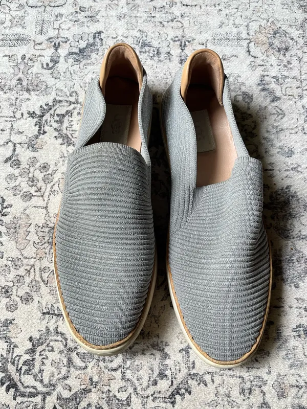 UGG's Silver Sparkle Slip on Shoe in Size 9.5 With Beige Trim - Image 2