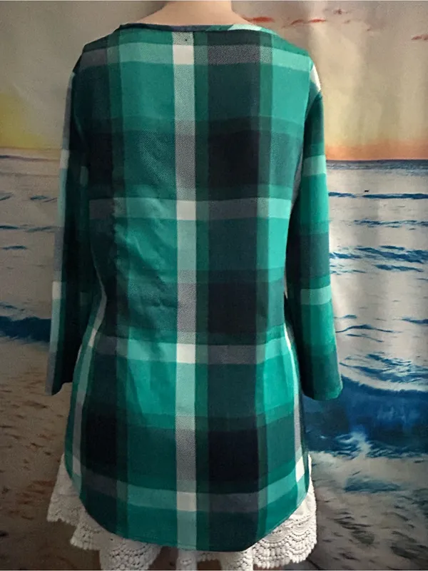 Van Heusen Women’s Green Plaid Long Sleeve Tunic Blouse SZ XXS - Image 2