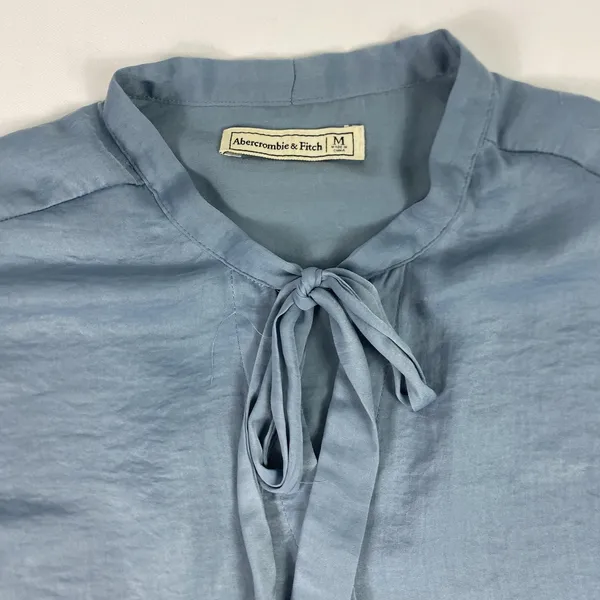 Abercrombie & Fitch Blouse‎ Womens Medium Blue Tie Neck Button Long Sleeve Shirt - Image 5