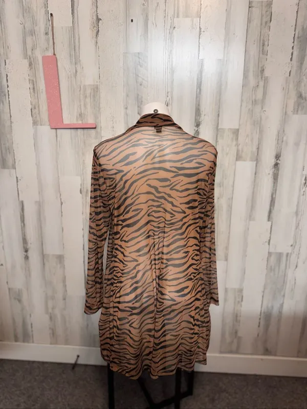 Wild Fable Tiger Zebra Striped Sheer Mesh Duster Cardigan Womens Large Brown - Image 4