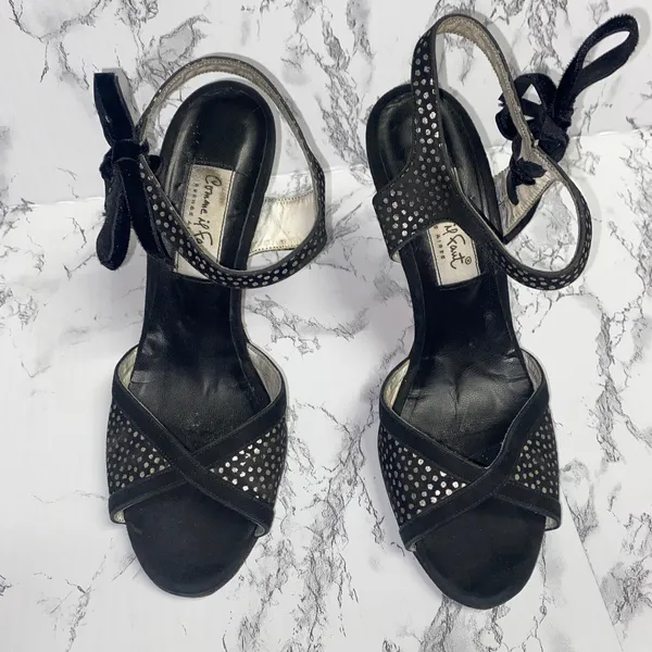Comme Il Faut Vintage Argentine Tano Polka Dot Velvet Tie Ankle Heels Women's 7 - Image 2