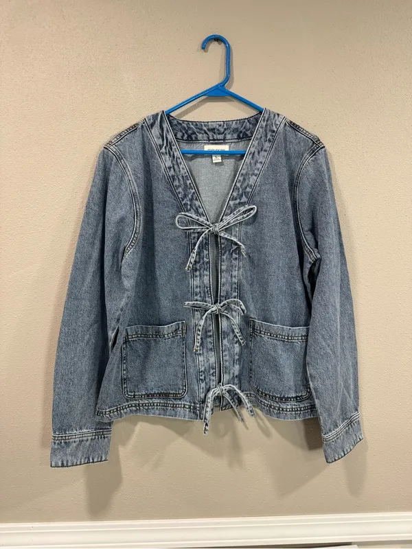 Triple Tie Front Denim Jacket - Image 3
