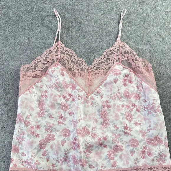 Vintage 80s Coquette Pink Floral Lace‎ Trim Camisole Top Satin Delicate Feminine - Image 2