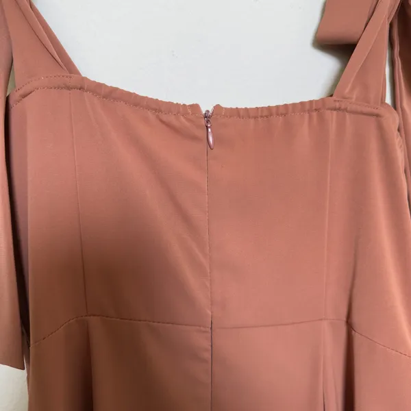 Cider Women Corset Midi Dress XS Brown Tie Shoulder‎ Ruched Sweetheart Feminine - Image 5
