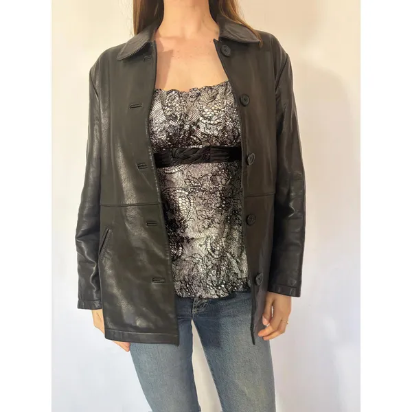 Genuine Leather Lamb Skin Adler Blazer Jacket Black - Image 5