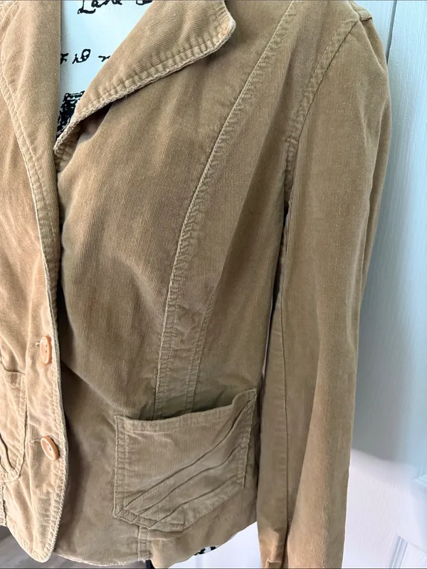 Women’s Tailored Corduroy Blazer Jacket in Tan Size M - Image 2