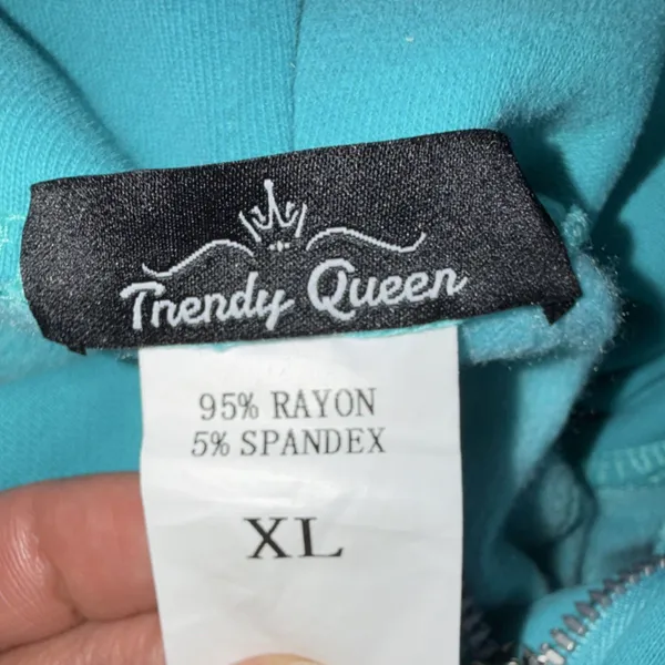 Trendy Queen Turquoise 1/2 Zip Hoodie XL Rayon Spandex Hooded Pockets Raglan - Image 6