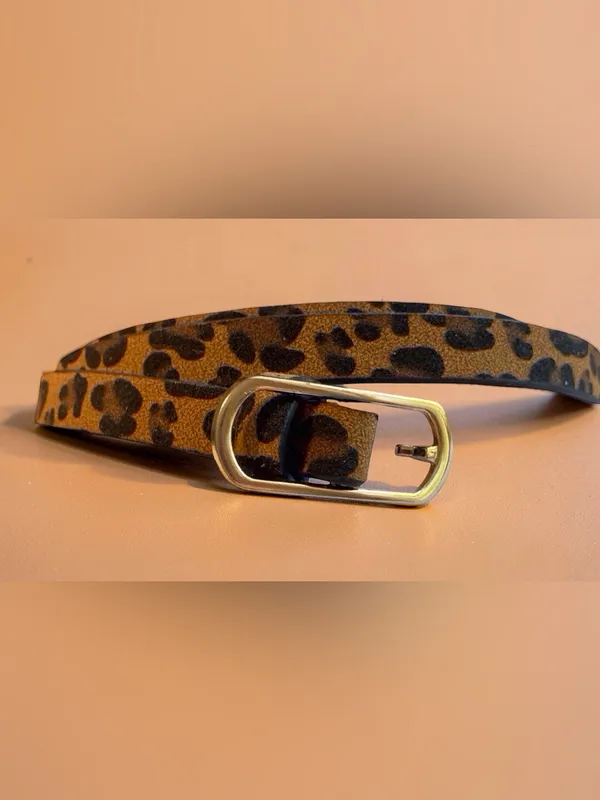 Leopard Print Skinny Belt Gold Buckle Y2K Animal Print - Image 5
