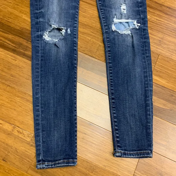 American Eagle Highest Rise Jeggings‎ Dark Wash Distressed Ripped Jeans Womens 4 - Image 3