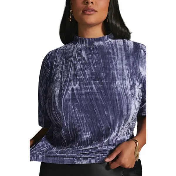 ANTHROPOLOGIE Pilcro Crushed Velveteen Short Sleeve Mock Neck Top - Image 3