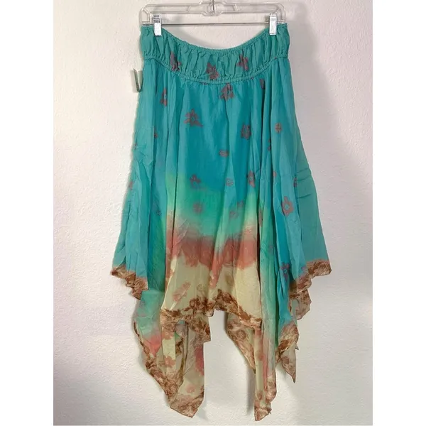 Free People Bohemian 70s FP One Kaia Asymmetrical Midi Skirt Ocean Surf XL NWT - Image 6