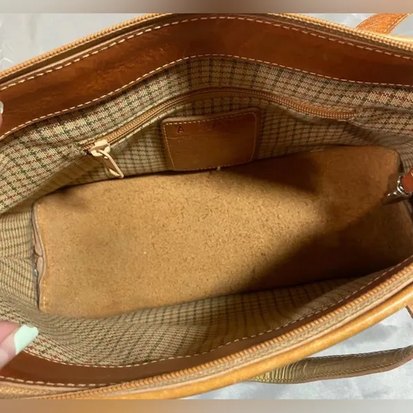Brighton Shoulder Handbag Vintage Russet Brown Leather Croc Trim Purse Old Money - Image 5