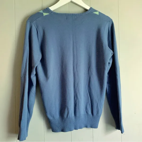 VAN HEUSEN 90s Preppy Argyle V neck Pullover Sweater M - Image 3