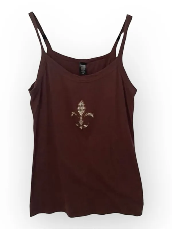 new Troo ❤︎︎ Crystal Embellished Fleur De Lis Thin Strap Tank Top ❤︎︎ Cocoa XL - Image 4