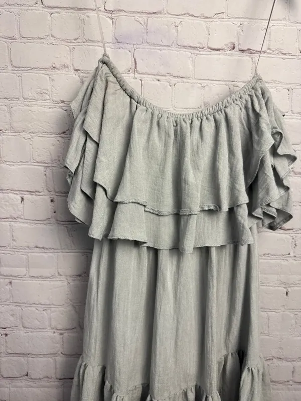 Lost in Lunar medium ruffled tiered blue grey coastal chic mini dress retro Med - Image 5