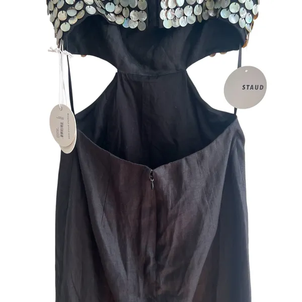 NEW NWT STAUD Jada Embellished Cutout Linen Maxi Dress In Black - Image 11