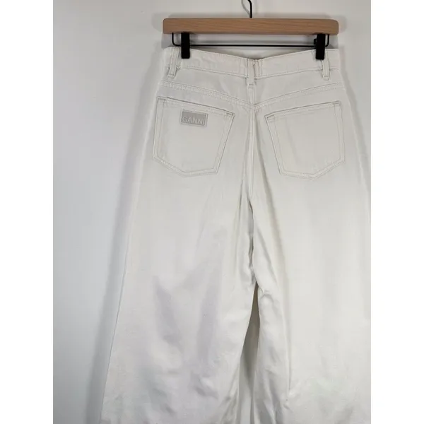 GANNI Womens Jeans White Denim Organic Cotton High Rise Cropped Wide Leg Size 27 - Image 8