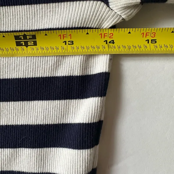 Ralph Lauren Zipper-Trim Top Navy and White Striped Long‎ Sleeve Top Sz Medium - Image 7