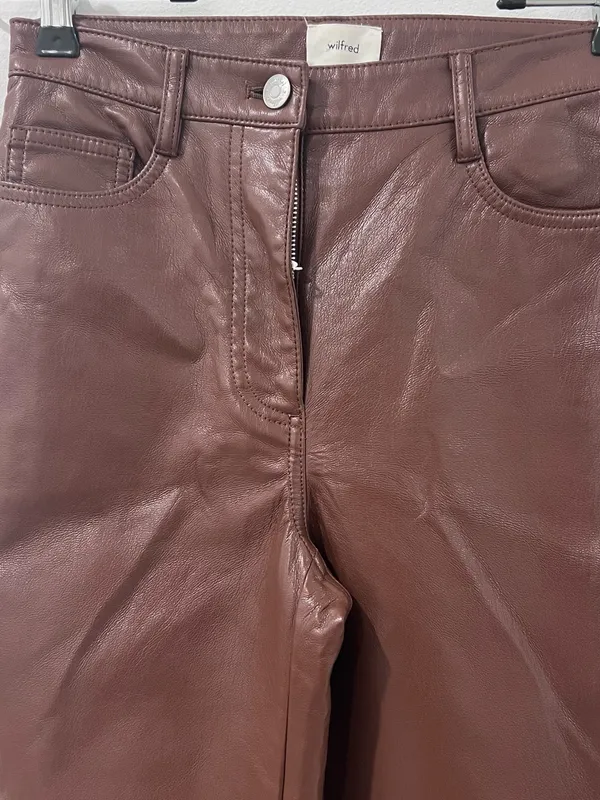 Aritzia Wilfred Melina Brown Vegan Leather Pants Sz 0 Y2K Straight Leg - Image 3