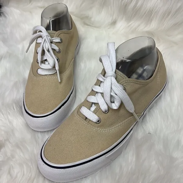 Bass Tan and White Canvas Sneakers‎ Casual Lace Up Sneakers Size 8.5 A19 - Image 4