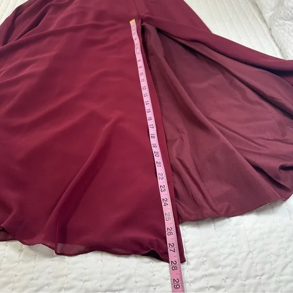 JJ's House Floor Length Bridesmaid Gown in Burgundy With Slit And Low Back Size 0 - Image 7