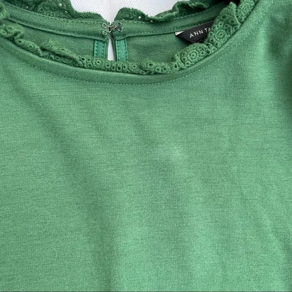 Ann Taylor Womens Shirt Green Knit Blouse Eyelet Lace Trim Short Sleeve Large - Image 11
