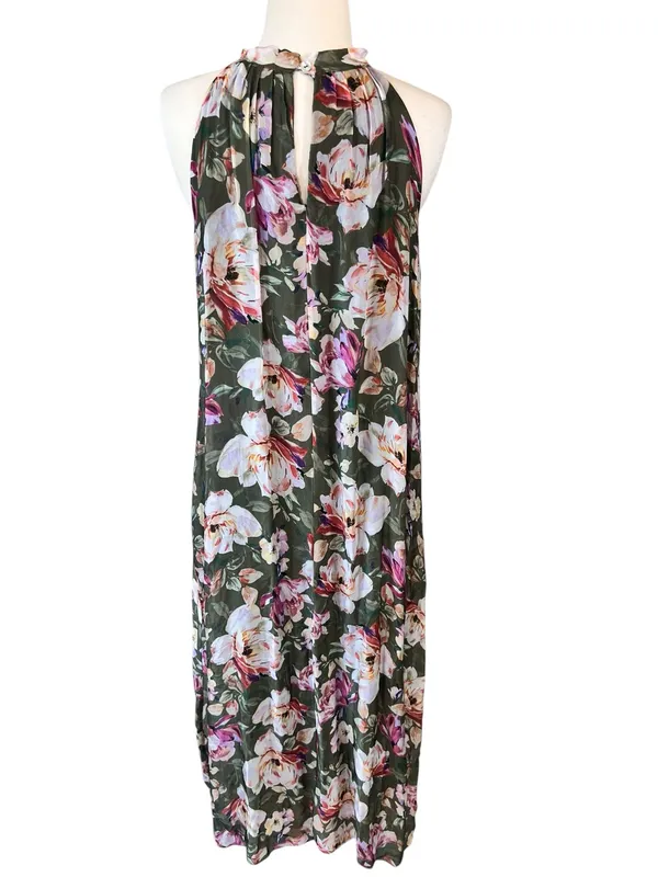 Bellambra Made in Italy Silk Blend Sage Green Floral Halter Maxi Dress - Image 13