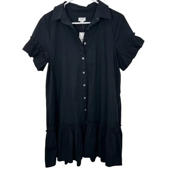 J. Crew Size 4 Black‎ Midi Shirt Dress Ruffle Front Button Down Tiered Brand New - Image 2