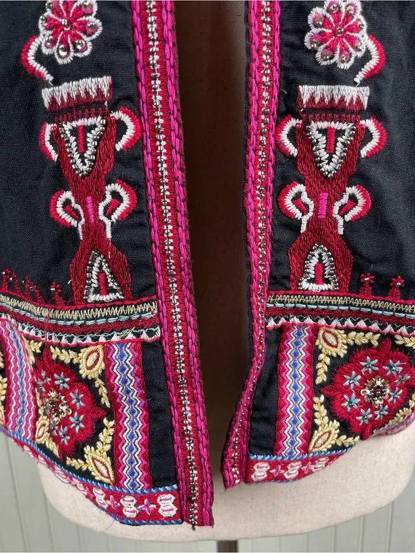Anthropologie Abstract Embroidered Jacket Size Small Black Multicolor Boho Artsy - Image 15