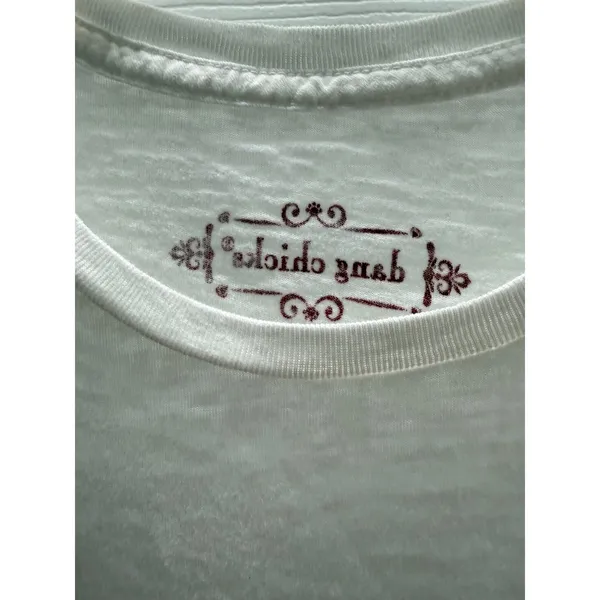 Dang Chicks Dang Blessed Chick White Slub Knit Heart Wings Graphic Tee Large NEW - Image 6
