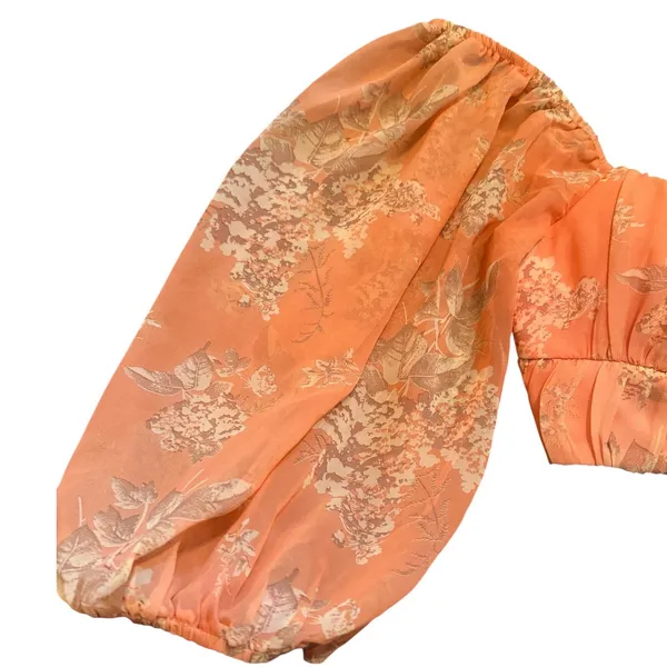 Hello Molly Flowy Sleeve Bustier Crop Top‎ Orange Floral Fairy Romantic Size XS - Image 3