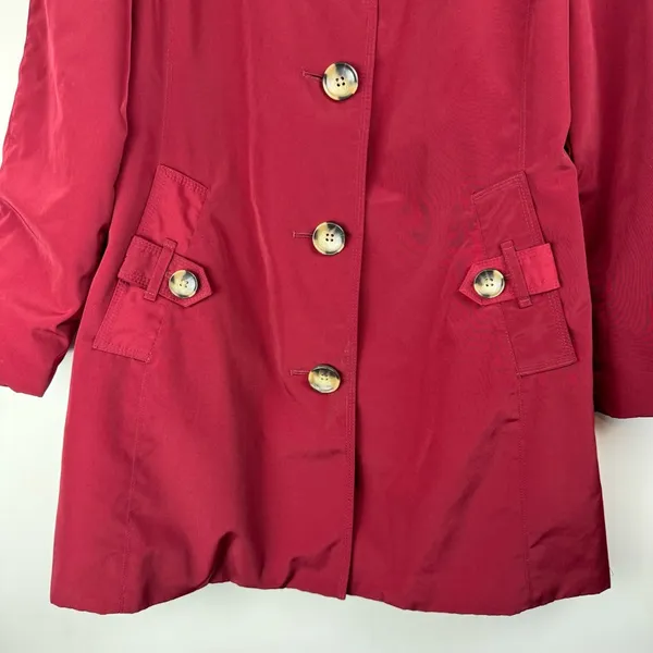 London Fog Red Button Front Trench Coat Jacket Sz Medium Plaid Flannel Lined - Image 6