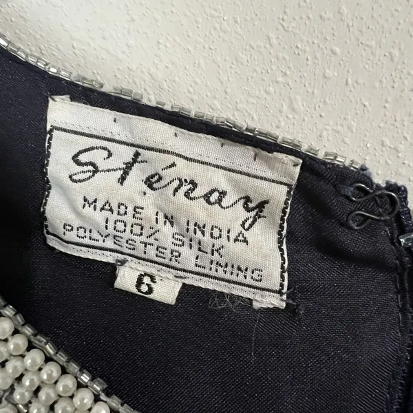 Vtg 80's Stenay Silk Dress Women's 6 Beaded Evening Cocktail‎ Party Sheath Black - Image 7