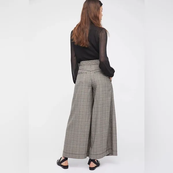 Free People Extreme Tailored Wide-Leg Pants Plaid Gray Women’s Size 2 - Image 2
