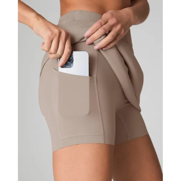Spanx AirEssentials Pique Skort Ashwood Tan High-Rise Waist Shaping Piping Skirt - Image 4