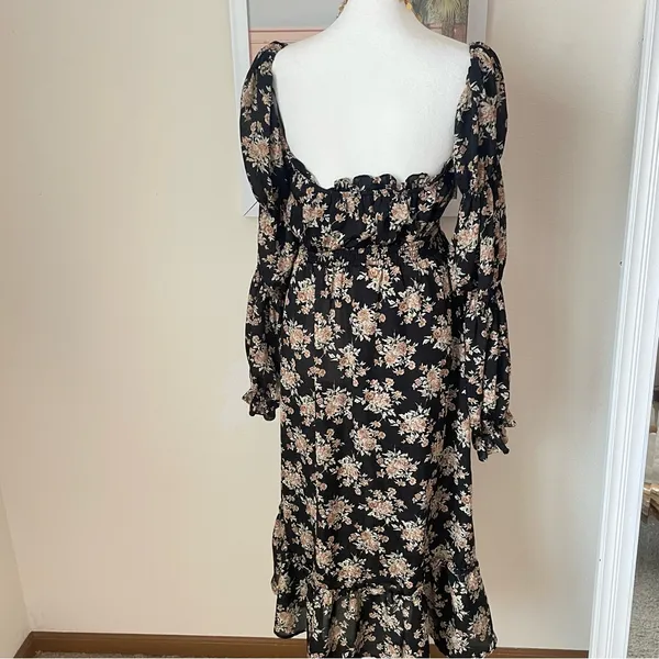 ASTR The Label Floral Cinched Long Sleeve Midi Peasant Dress Size XS - Image 5