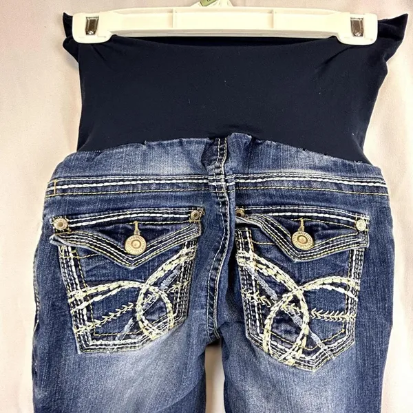 SKU 2129 WallFlower Maternity Blue Denim Bootcut Jeans Size Medium embellished - Image 3