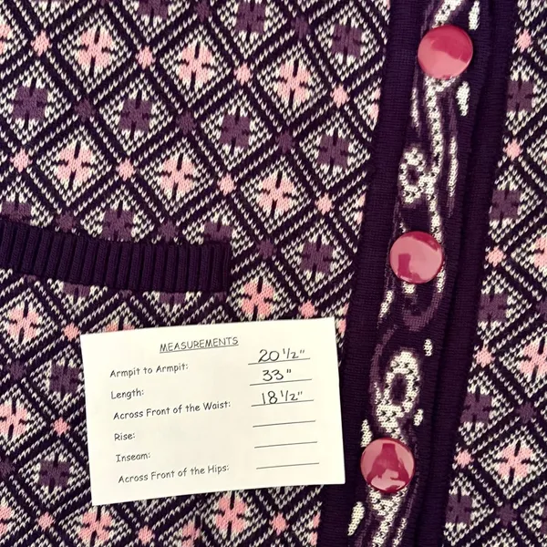 COSY WOOL‎ by Elson Purple Geometric Cardigan Sweater Belted Tie Waist Size 38 - Image 12