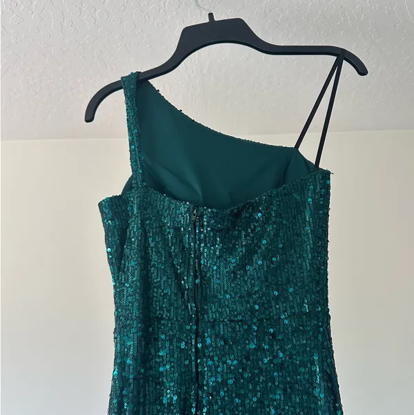 B Darlin Dark Green Sequin One Shoulder Dress - Image 4