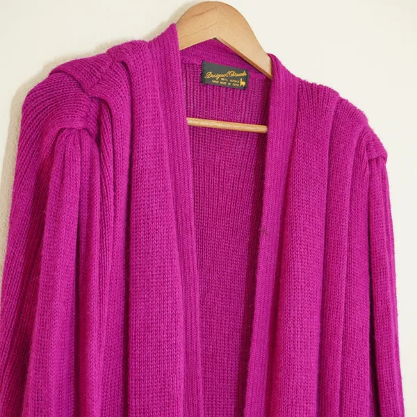 Vintage Magenta 100% Alpaca Oversized Cardigan Slouchy Vibrant Retro Funky - Image 2