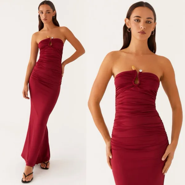 Peppermayo Exclusive Rudy Maxi Dress Maroon Size 4 Column Form-Fitting Gown - Image 5