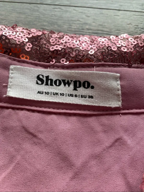 Showpo Pink Sequin Shirt Dress Womens Sz 6 Button-Up - Image 3