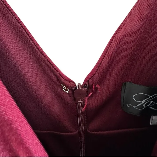 La Femme Plunge‎ Neck A-Line Gown 2 Burgundy 28547 Jersey - Image 6