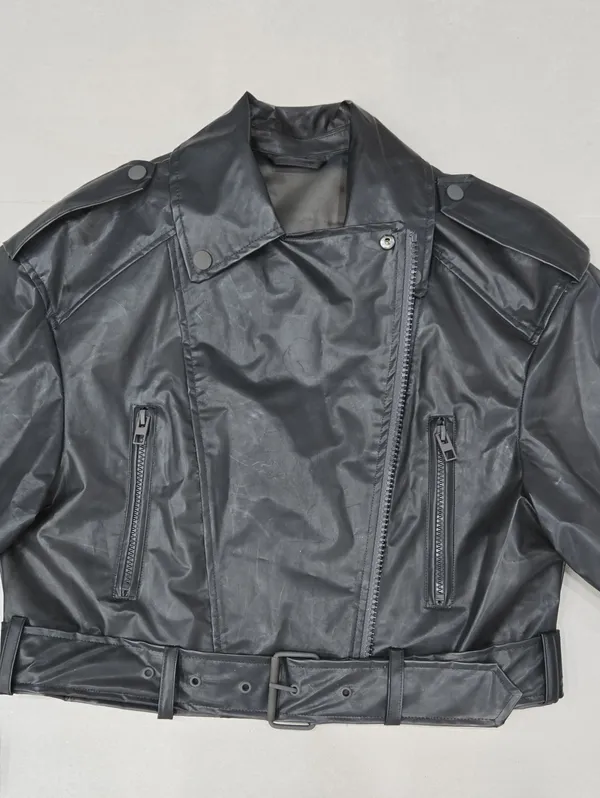 Zara Black Translucent Leather-Effect Bomber Varsity Jacket Size XS - Image 4