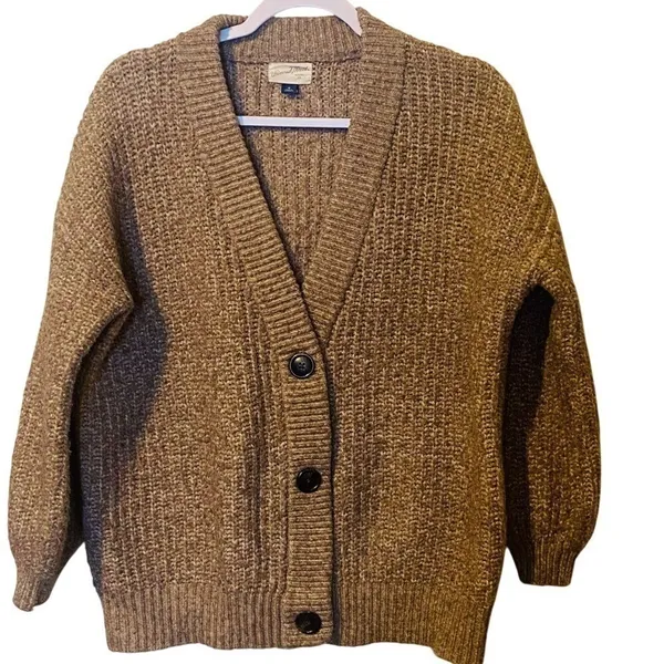 Universal Threads Brown/Tan Long Sleeve Button Up Oversized Chunky Knit Sweater - Image 2